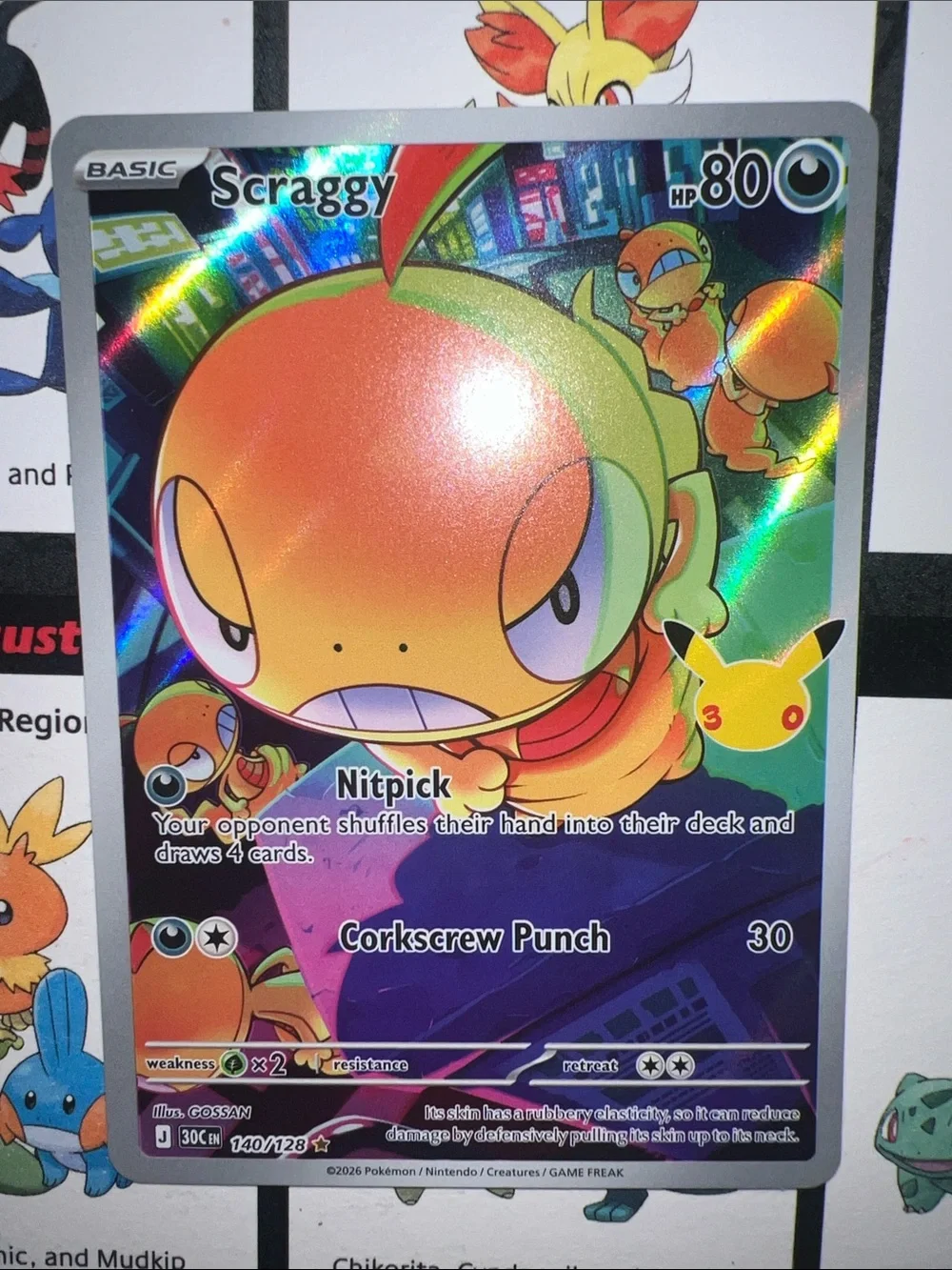 Pokemon Holofoil Scraggy Card - Orange & Green